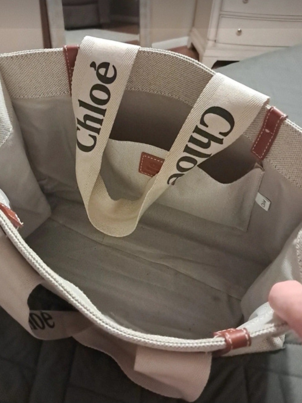 Source Unknown Canvas Tote in Beige with Brown Trim